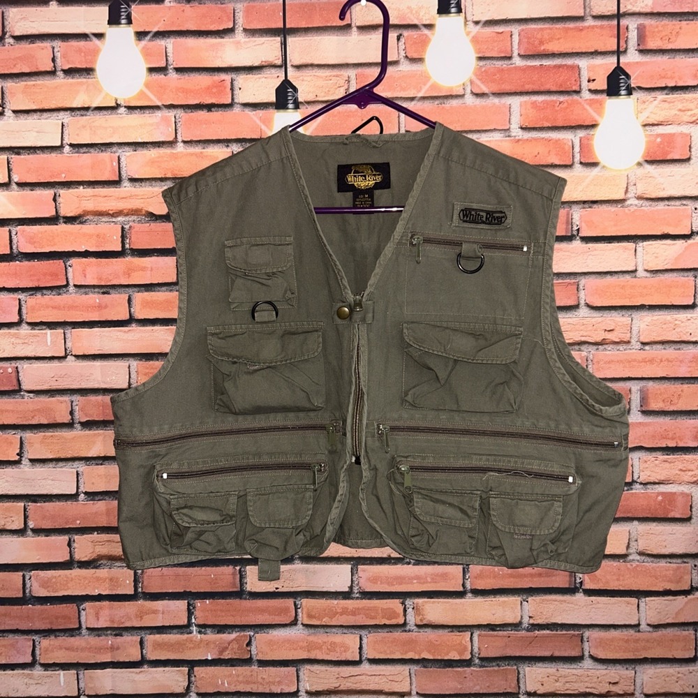 White River Fly Shop Men's Fishing Tactical Vest Size M Green Short Sleeve